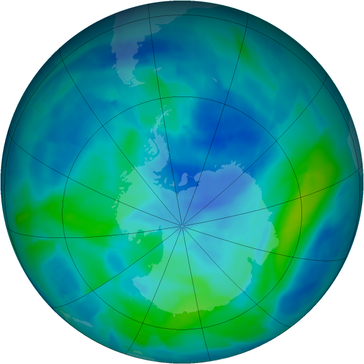 Antarctic ozone map for 17 March 2012